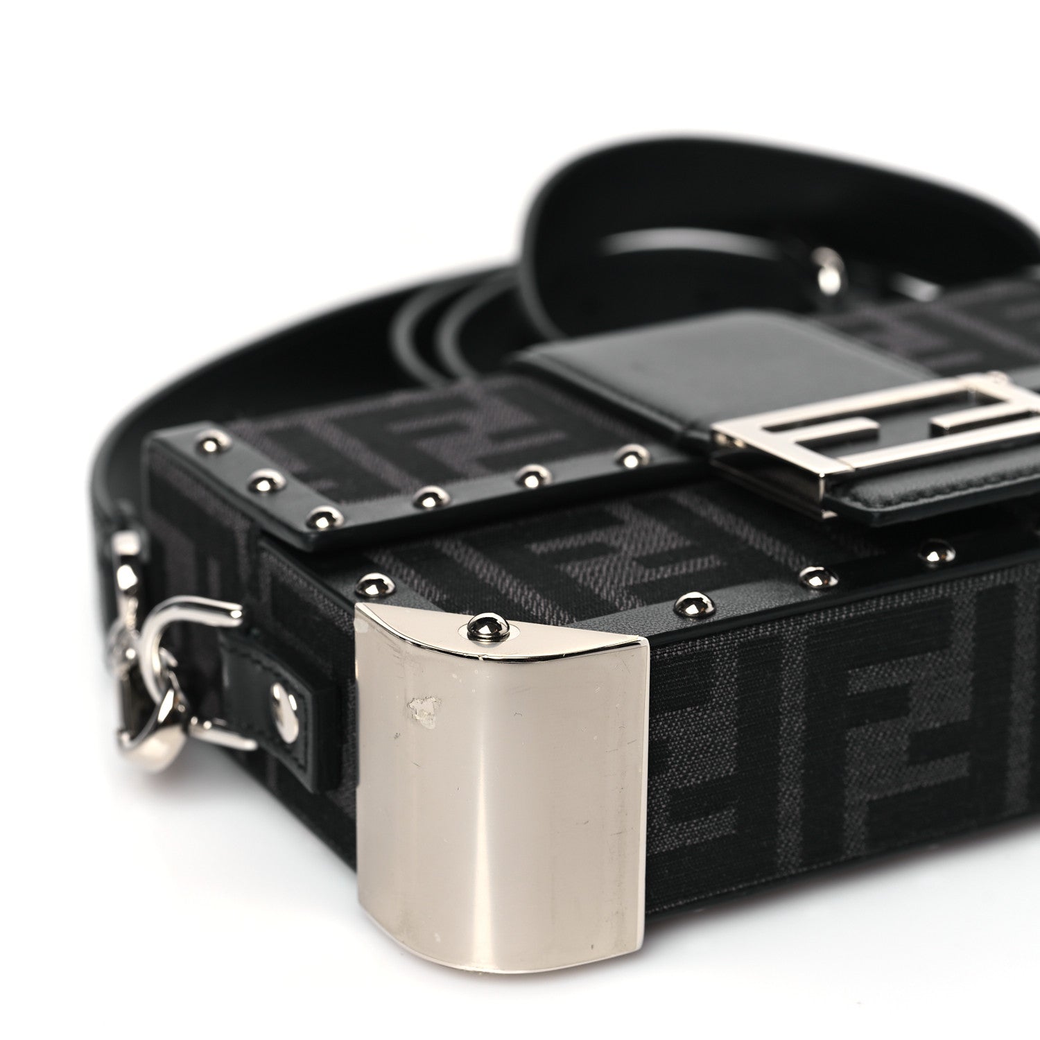 Fendi Recycled Fabric Jacquard Vitello Astro FF 1974 Mini Baguette Trunk Asfalto Black 8 of 9