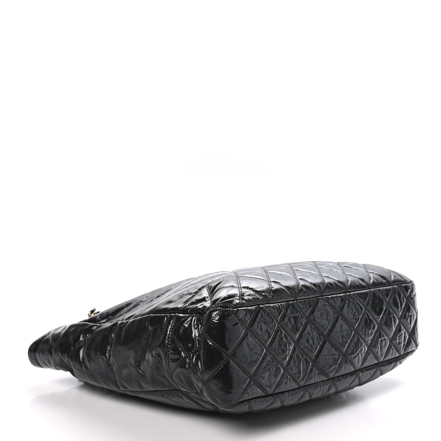 Shiny Aged Calfskin Quilted Small Shopping Bag Black