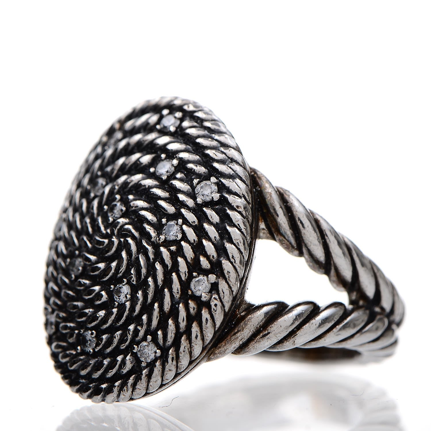 David Yurman Sterling Silver Diamond Cable Coil Ring 57 8 3 of 5