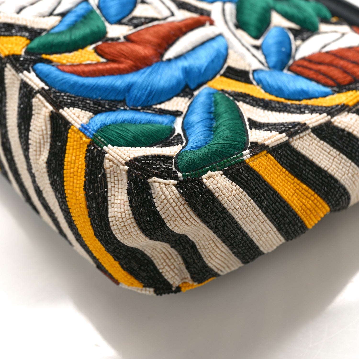 Fendi Beaded Vitello Dolce Leaf Embroidered Baguette Multicolor Black 10 of 13