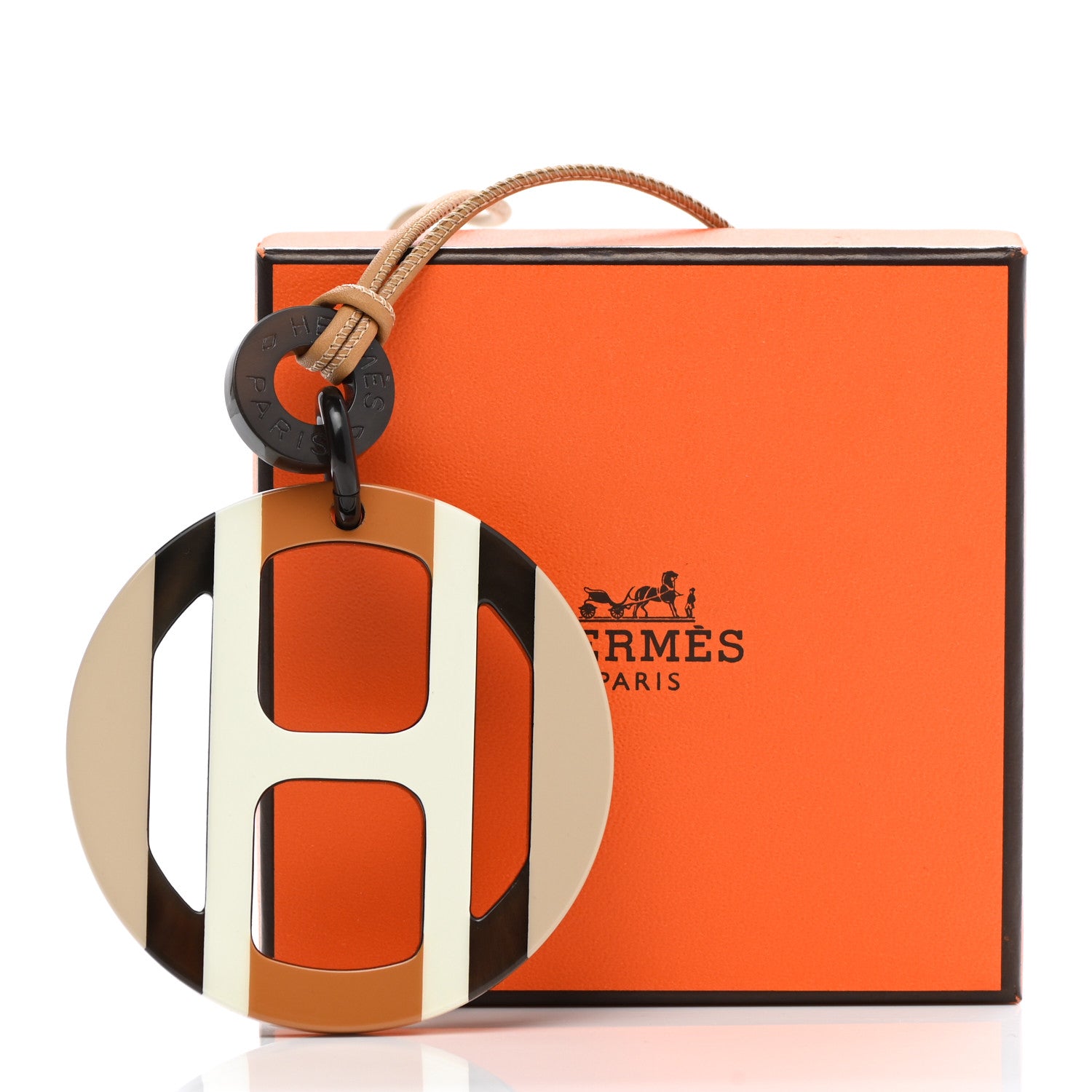 Hermes Buffalo Horn Lacquer H Equipe Pendant Necklace Sable 7 of 7