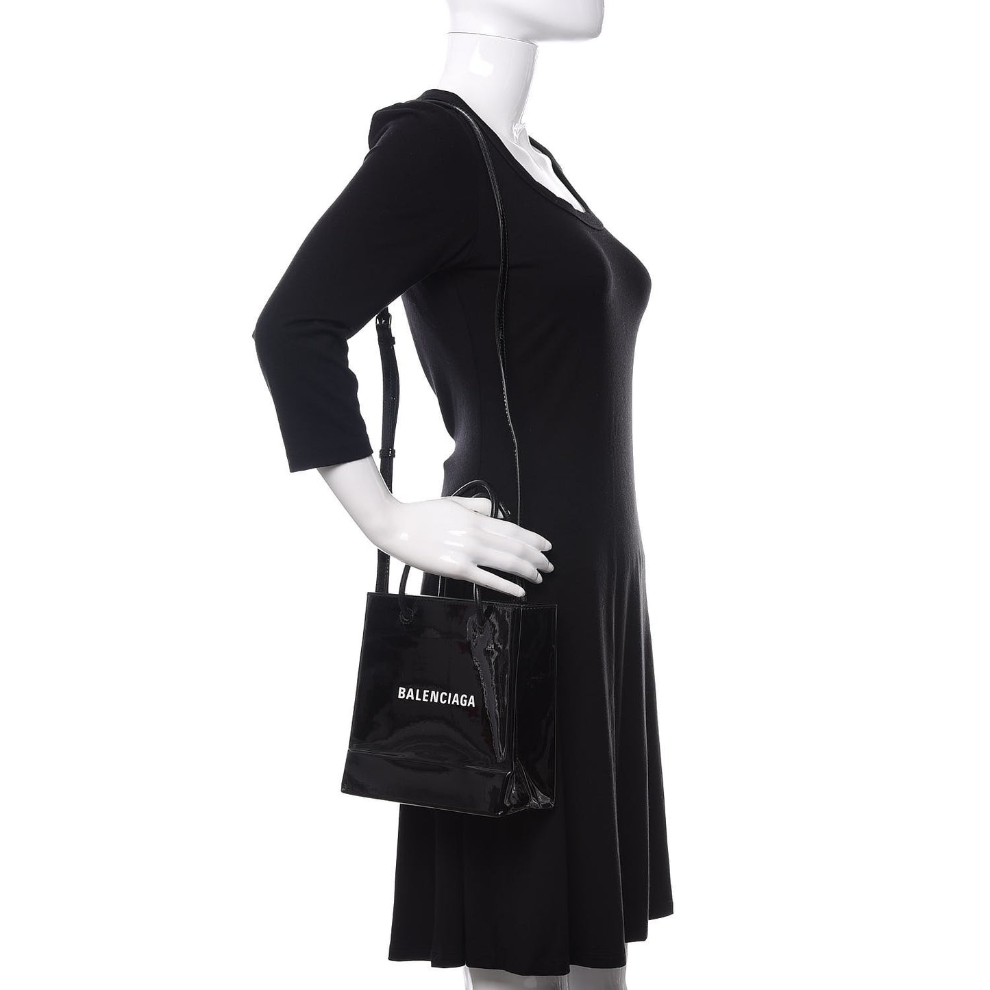 Patent Calfskin Logo Shopping Tote XXS Black