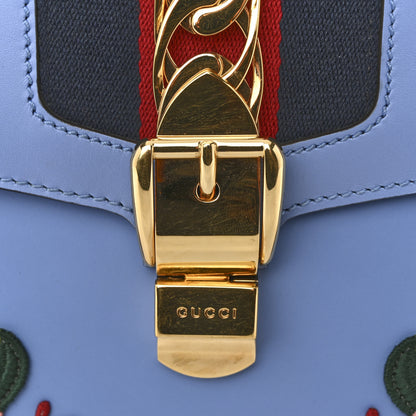 Gucci Calfskin Embroidered Medium Sylvie Top Handle Bag Clear Sky Blue 11 of 14