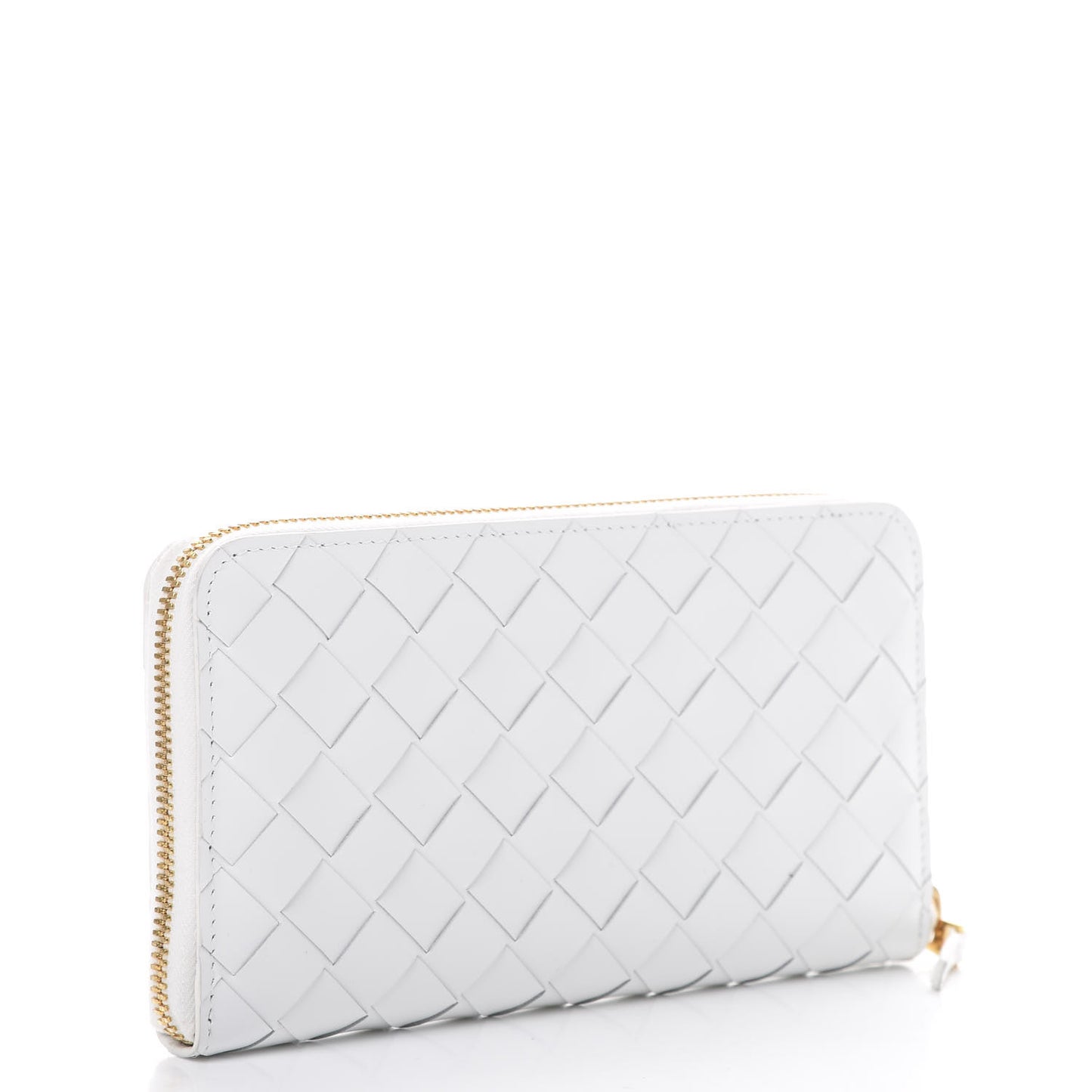 Calfskin Intrecciato Zip Around Wallet White