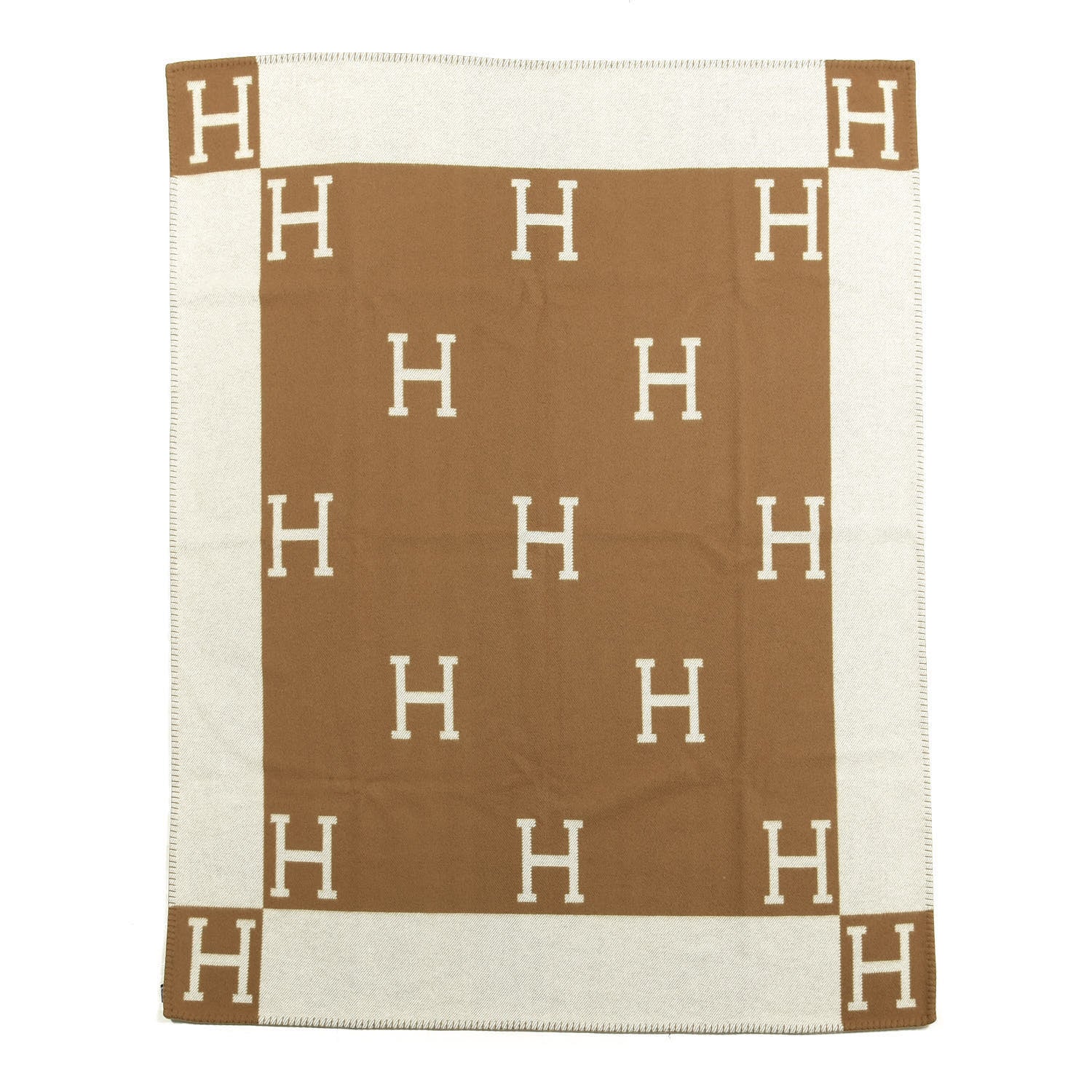 Hermes Wool Cashmere Avalon Blanket Ecru Camel 2 of 5