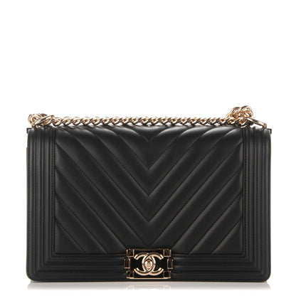 Chanel Calfskin Chevron Quilted New Medium Boy Flap Black 1 of 7
