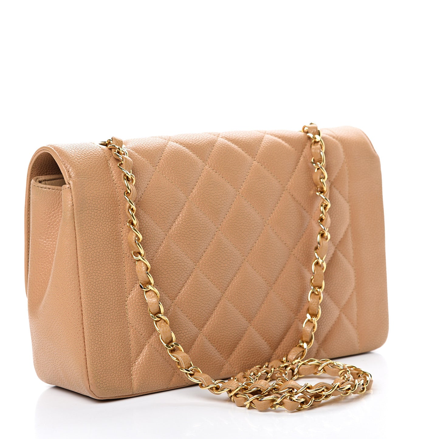 Caviar Quilted Medium Single Flap Beige