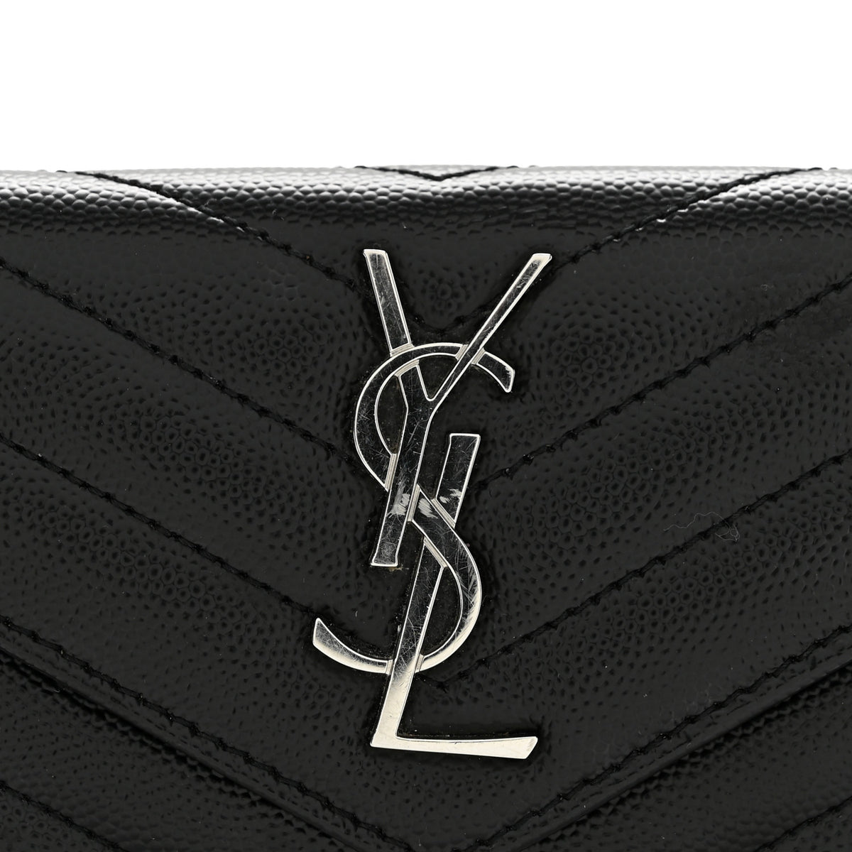 Saint Laurent Grain De Poudre Matelasse Chevron Small Monogram Envelope Wallet Black 10 of 10