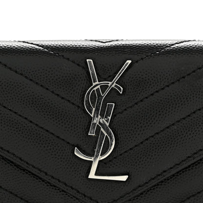 Saint Laurent Grain De Poudre Matelasse Chevron Small Monogram Envelope Wallet Black 10 of 10