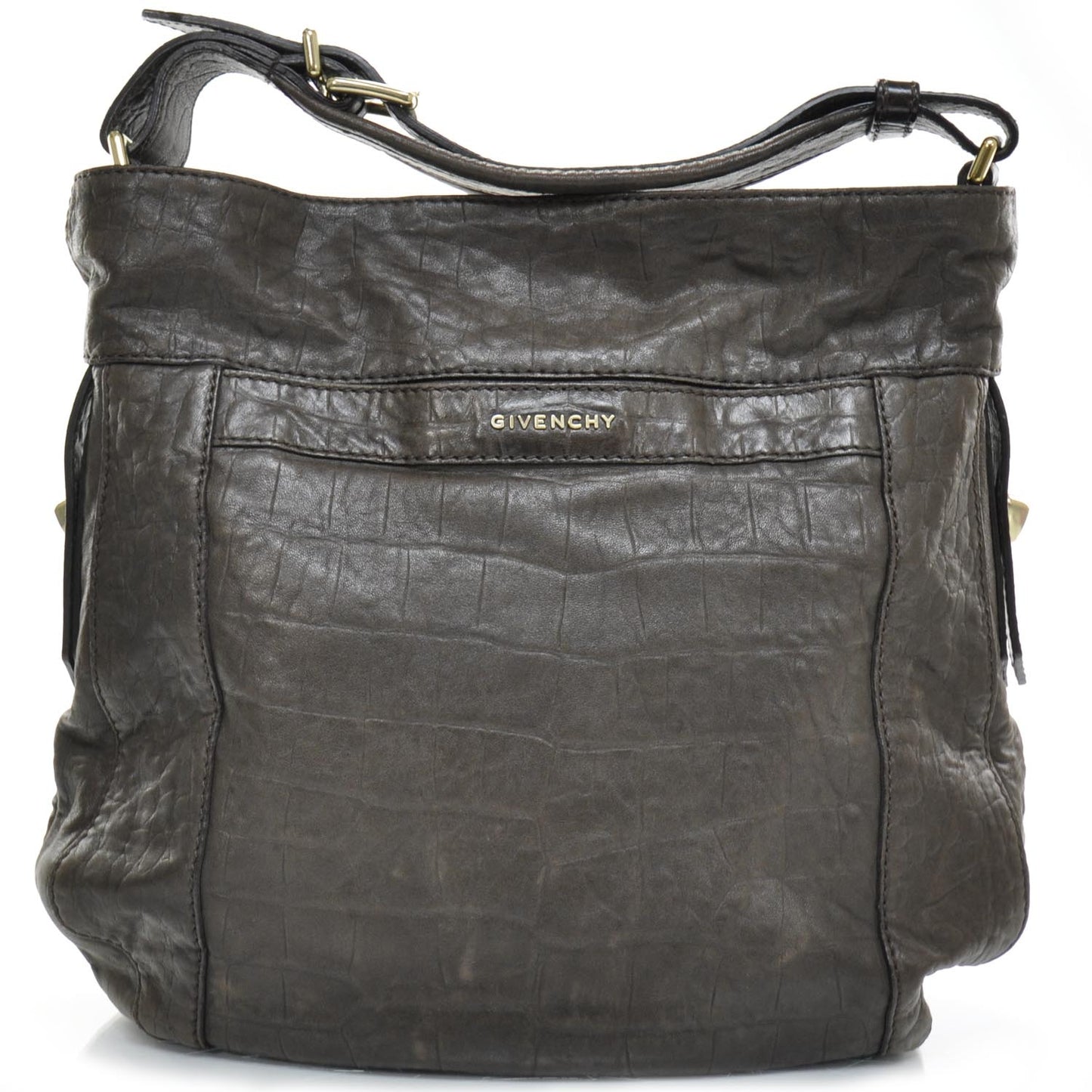 Calfskin Crocodile Embossed Eden Hobo Brown