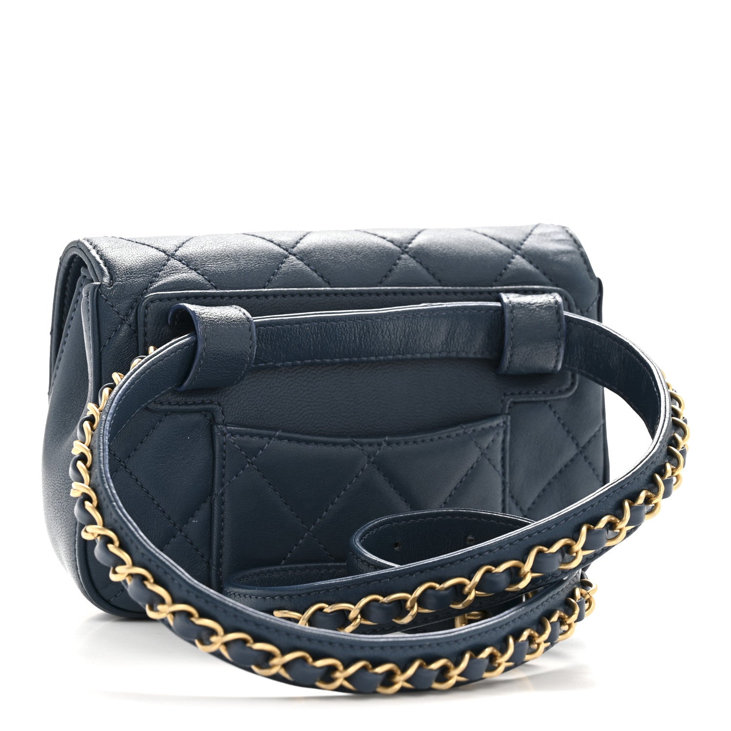 Chanel Lambskin Quilted Chain Infinity Waist Belt Bag Blue 1796910