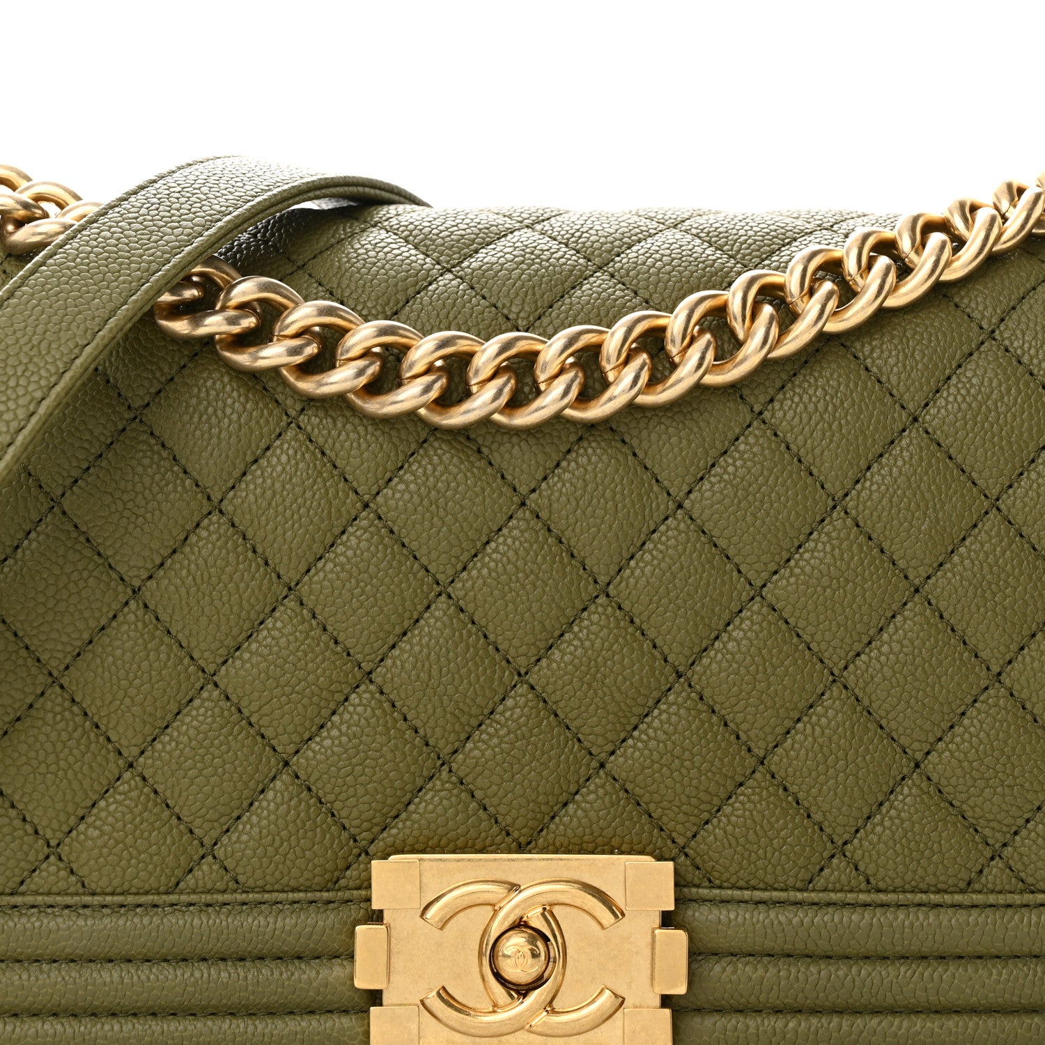 Chanel Caviar Quilted Medium Boy Flap Khaki 8 of 11