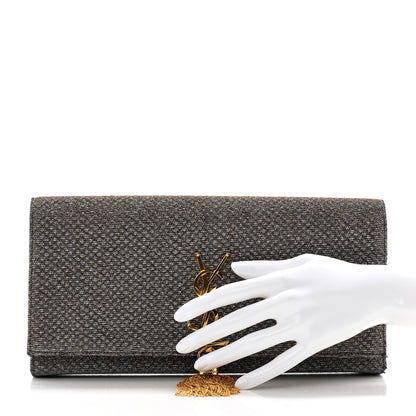 Saint Laurent Metallic Canvas Woven Classic Monogram Kate Tassel Clutch Ciad Argento 2 of 12