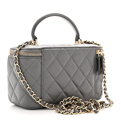 Chanel Lambskin Quilted Small Top Handle Vanity Case With Chain Dark Grey 3 of 12