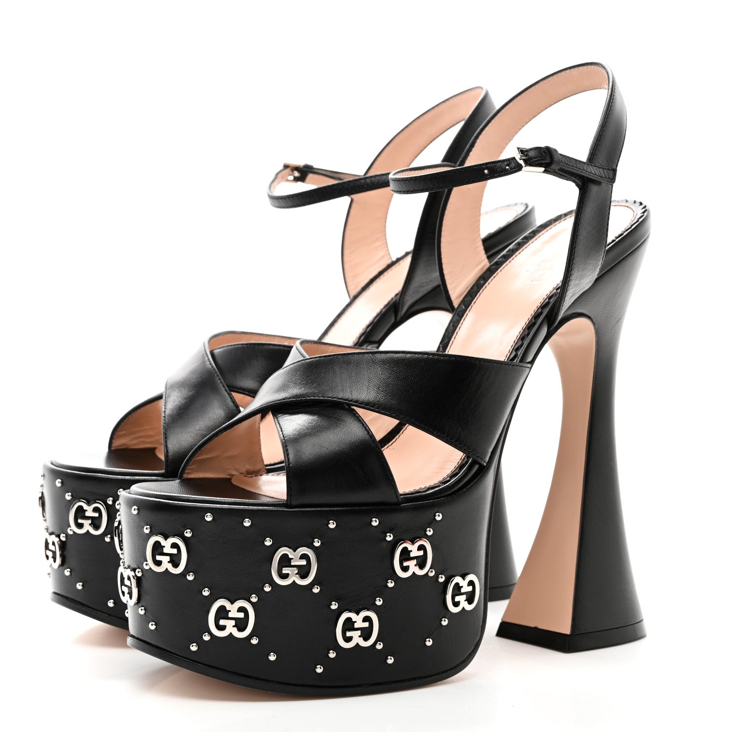 Gucci Malaga Kid Interlocking G Studs 155mm Platform Sandals 37.5 Perfect Black 3 of 8