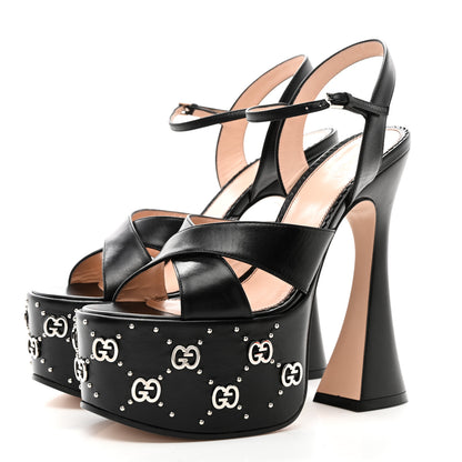 Gucci Malaga Kid Interlocking G Studs 155mm Platform Sandals 37.5 Perfect Black 3 of 8