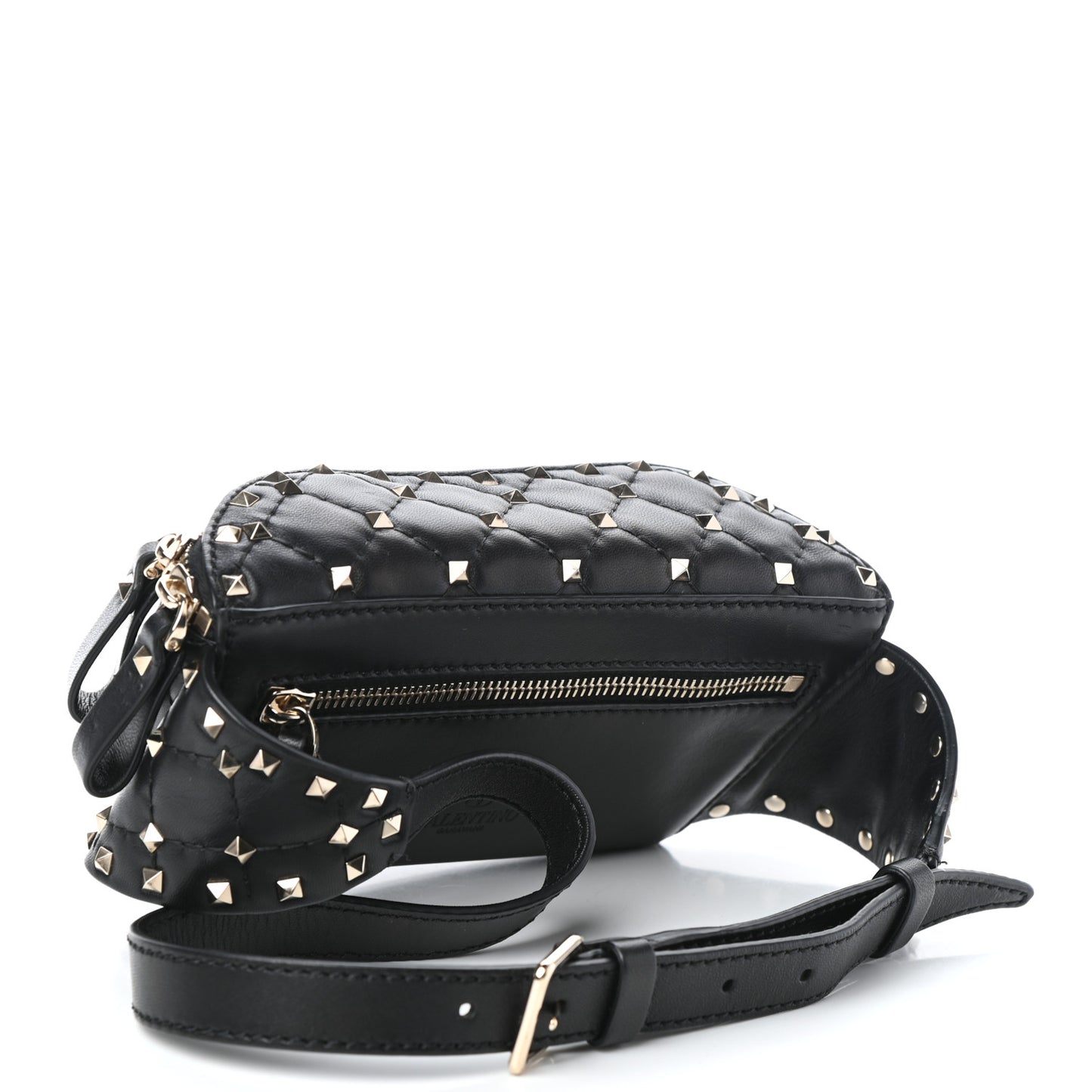 Lambskin Rockstud Spike Belt Bag 85 Black