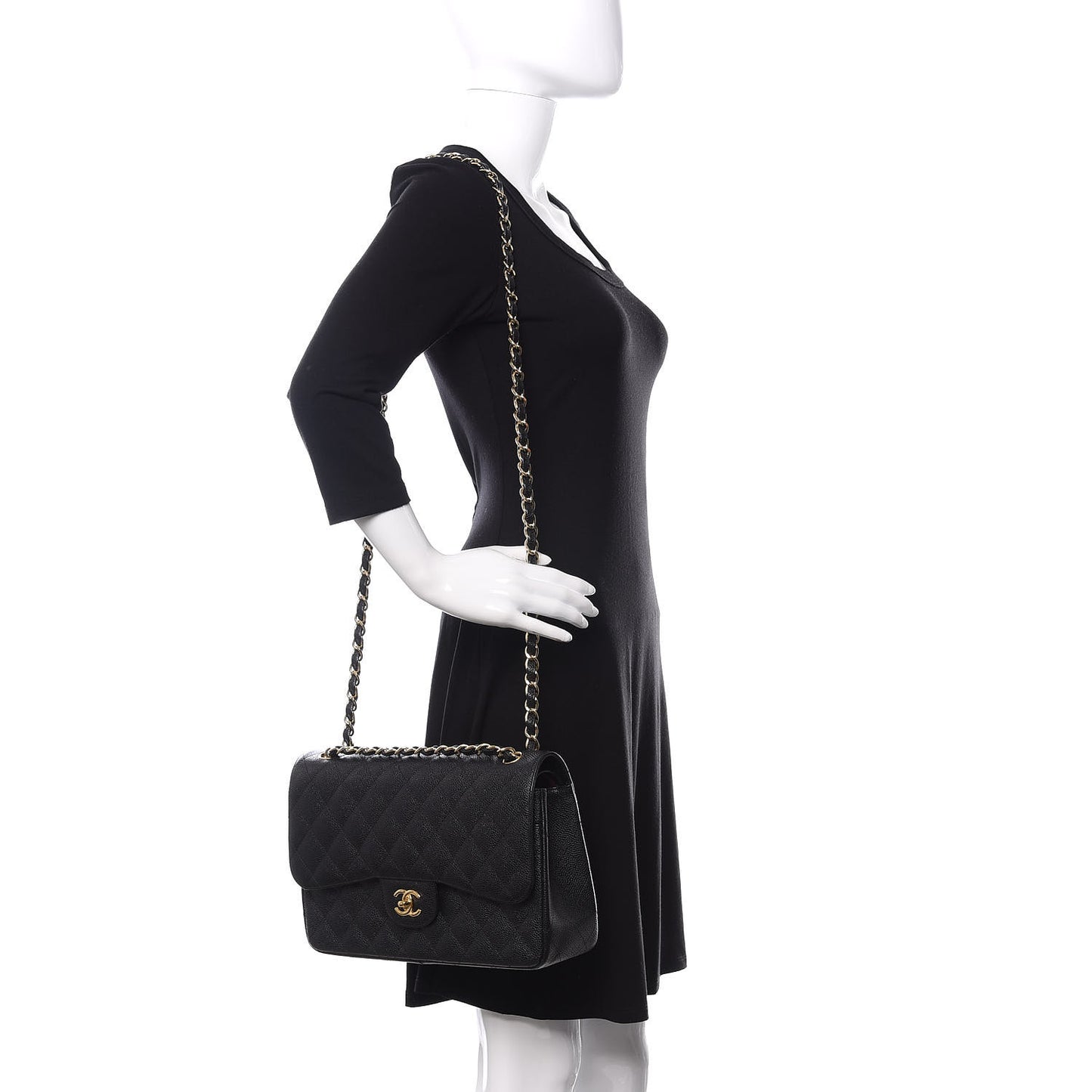 Caviar Quilted Jumbo Double Flap Black