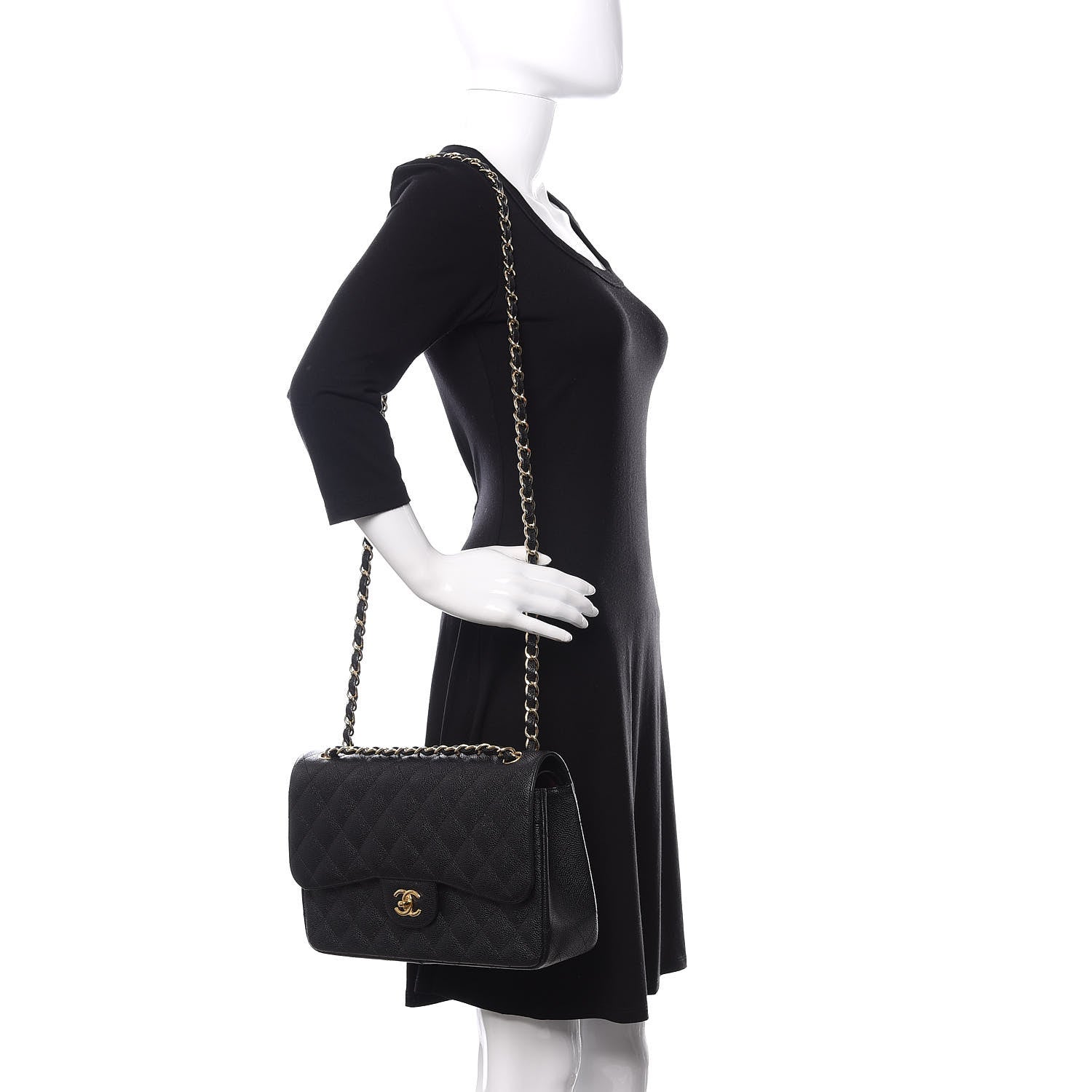 Chanel Caviar Quilted Jumbo Double Flap Black 2 of 12
