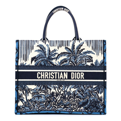 Christian Dior Canvas Embroidered Large Palm Tree Toile De Jouy Book Tote Blue Multicolor 1 of 13
