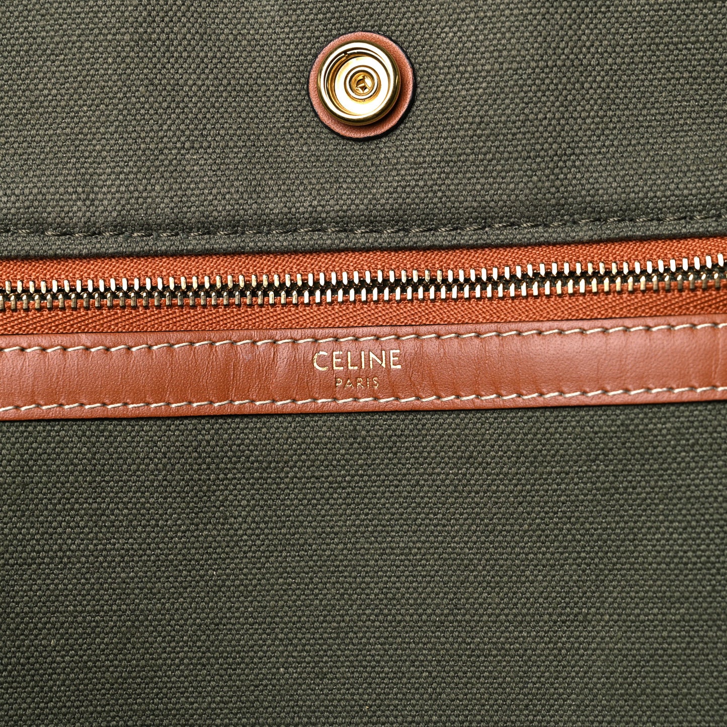Canvas Calfskin Vertical Cabas Green