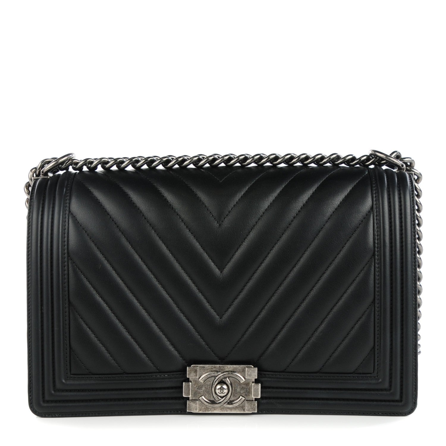 Chanel Calfskin Chevron Quilted New Medium Boy Flap Black 1 of 7
