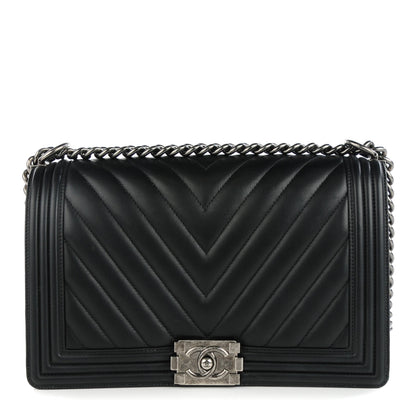 Chanel Calfskin Chevron Quilted New Medium Boy Flap Black 1 of 7