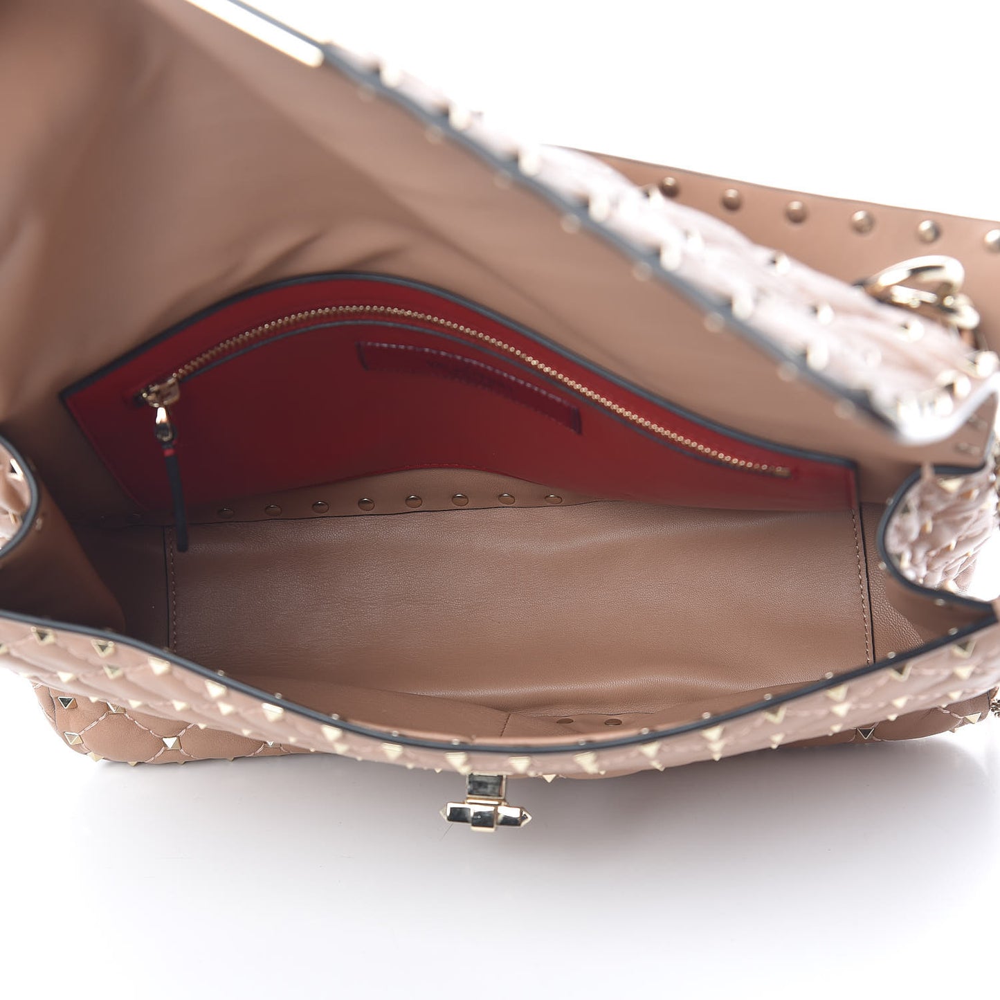 Nappa Large Rockstud Spike Shoulder Bag Soft Noisette