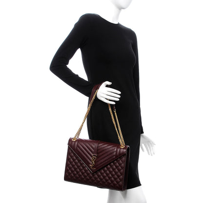 Saint Laurent Grain De Poudre Mixed Matelasse Large Triquilt Monogram Satchel Rouge Legion 2 of 9