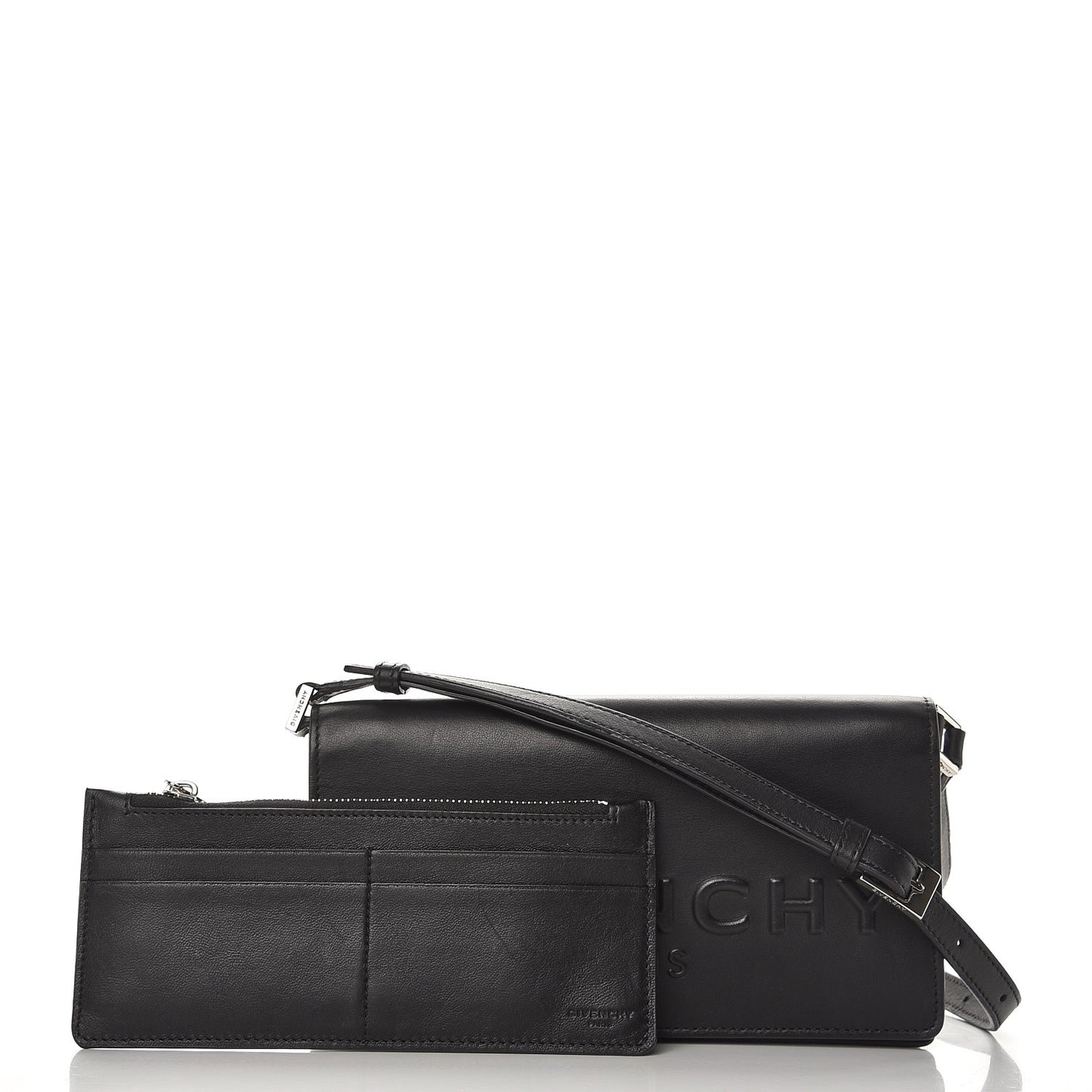 Calfskin Logo Debossed Crossbody Black