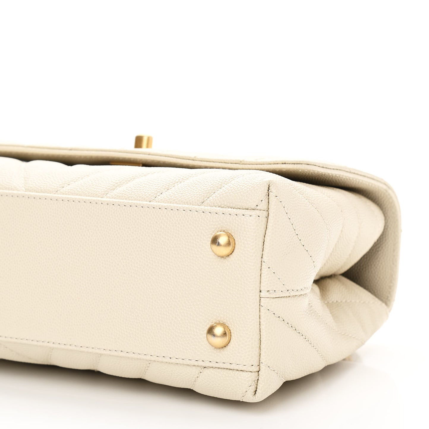 Caviar Lizard Chevron Quilted Mini Coco Handle Flap Ivory