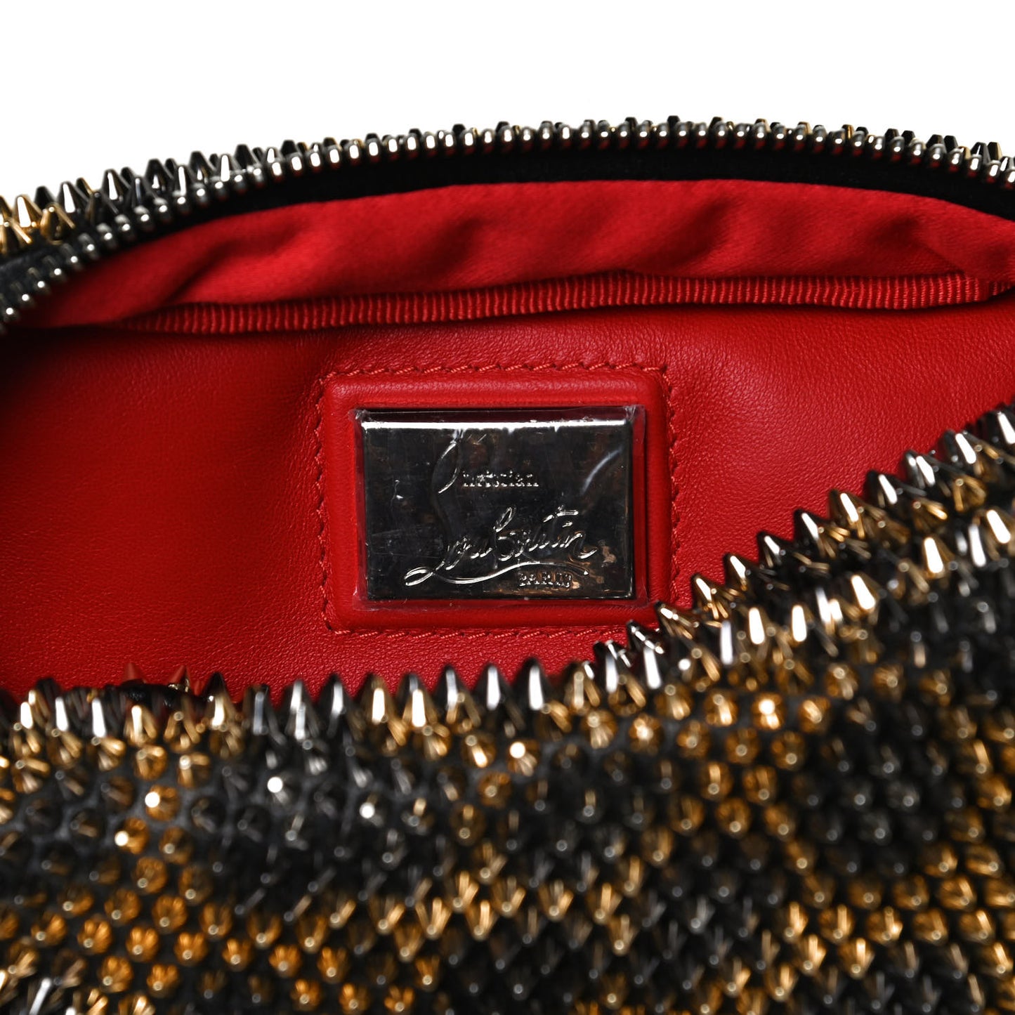 Nappa Mini Spikes Leopard Piloutin Wristlet Clutch Black