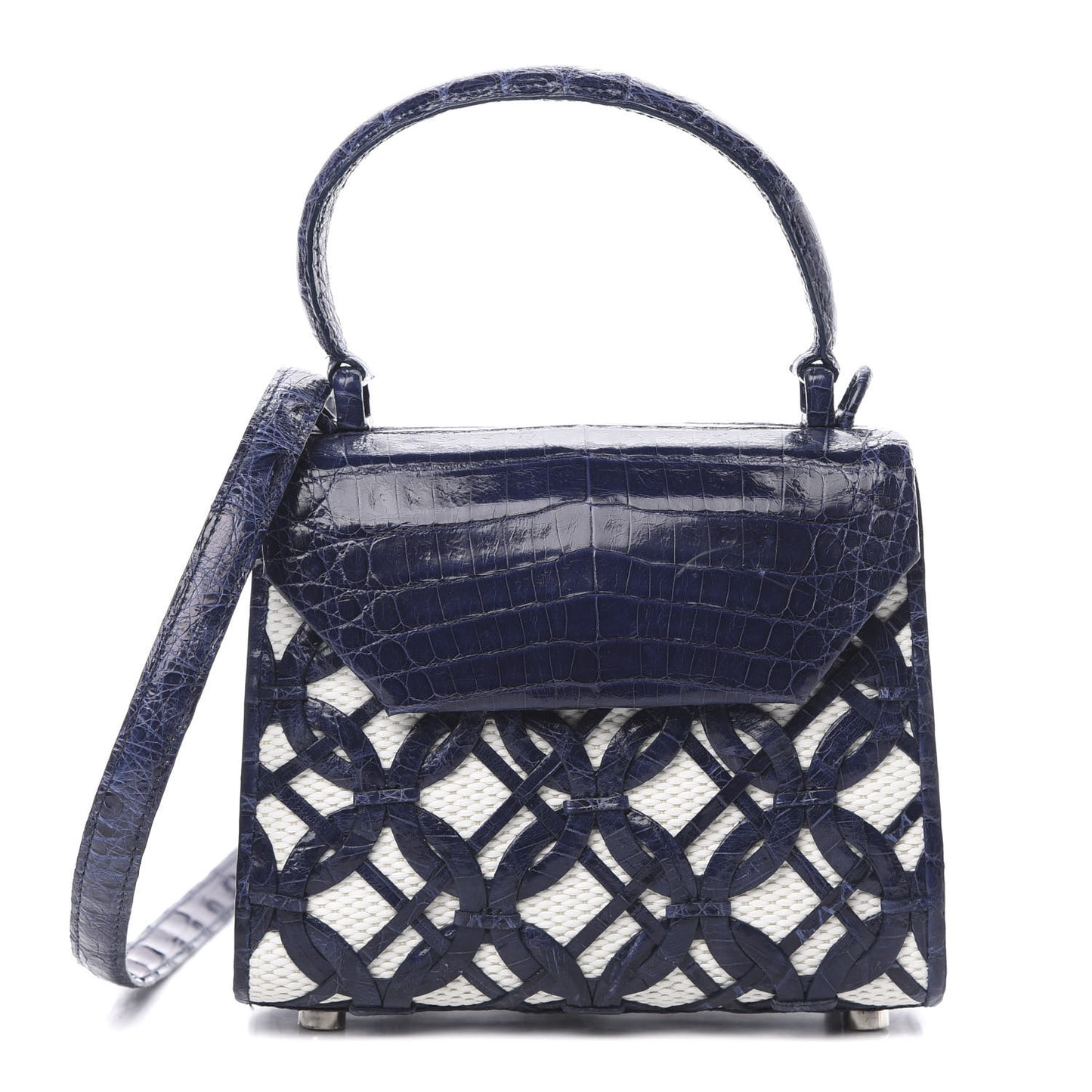 Crocodile Linen Mini Lily Top Handle Bag Blue