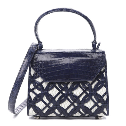 Nancy Gonzalez Crocodile Linen Mini Lily Top Handle Bag Blue 1 of 12