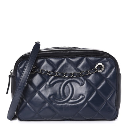 Chanel Lambskin Quilted Small Diamond CC Camera Case Blue Black 1 of 11