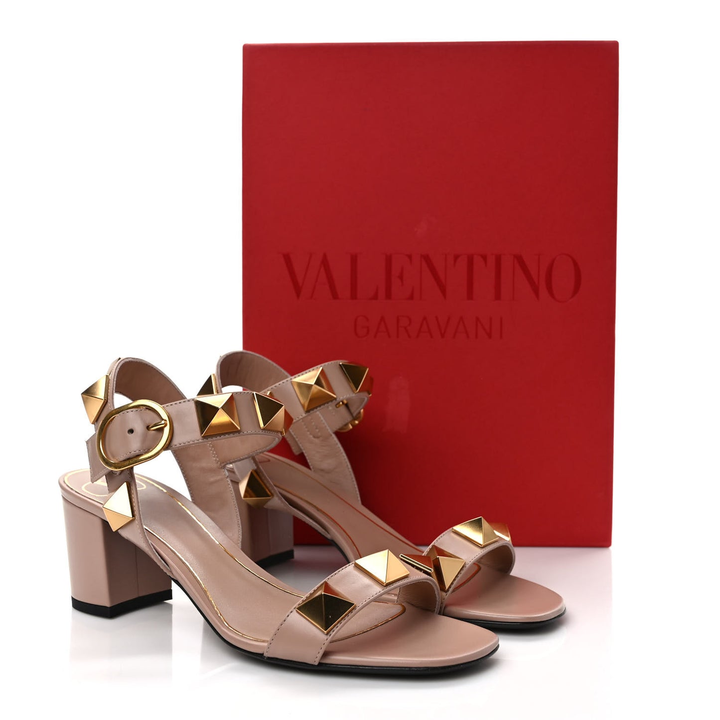 Calfskin Roman Stud 60mm Sandals 37.5 Rose Cannelle