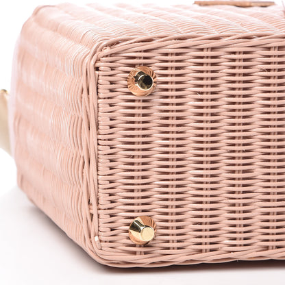Prada Wicker Canvas Shoulder Bag Pink 5 of 9