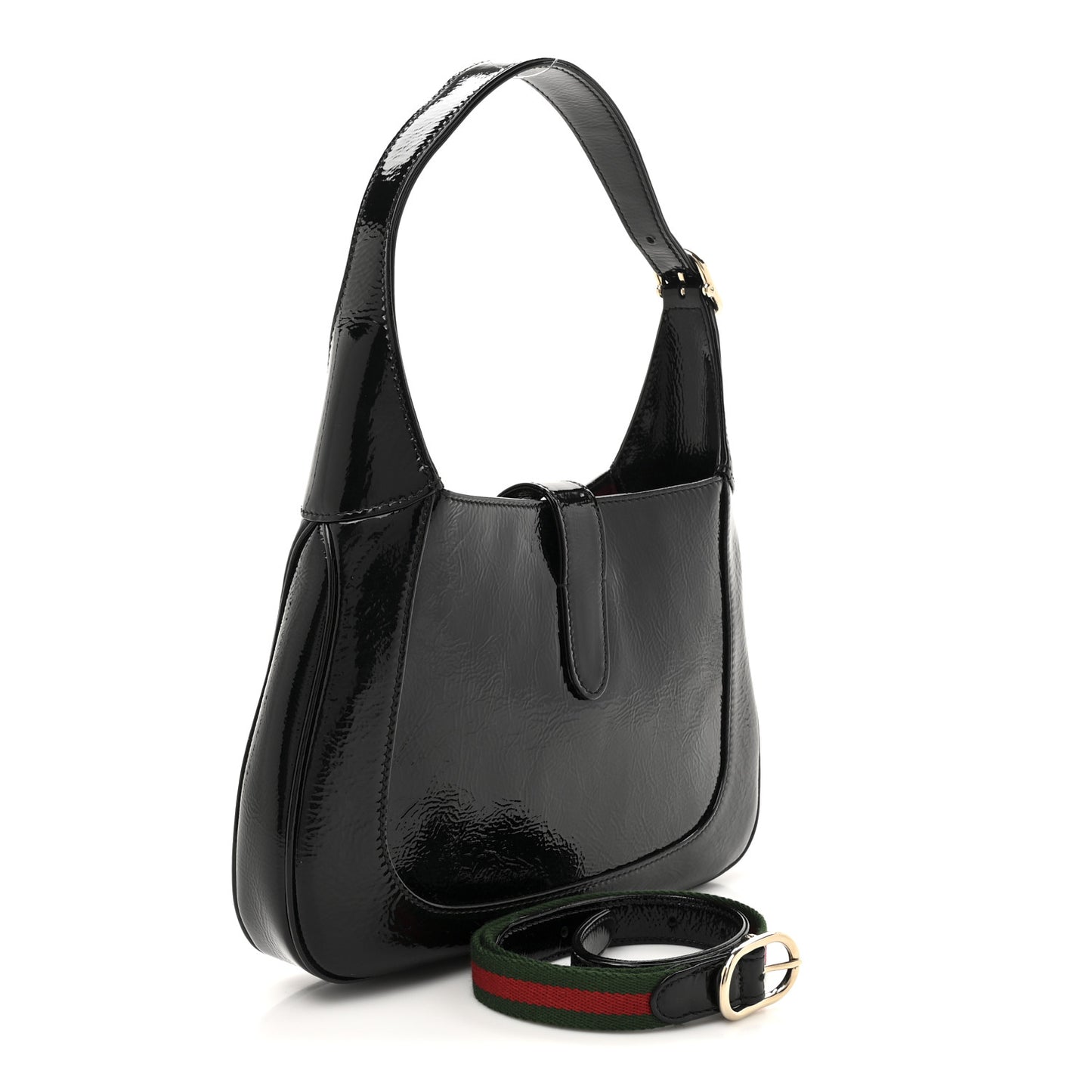 Patent Calfskin Small Jackie Shoulder Bag Black
