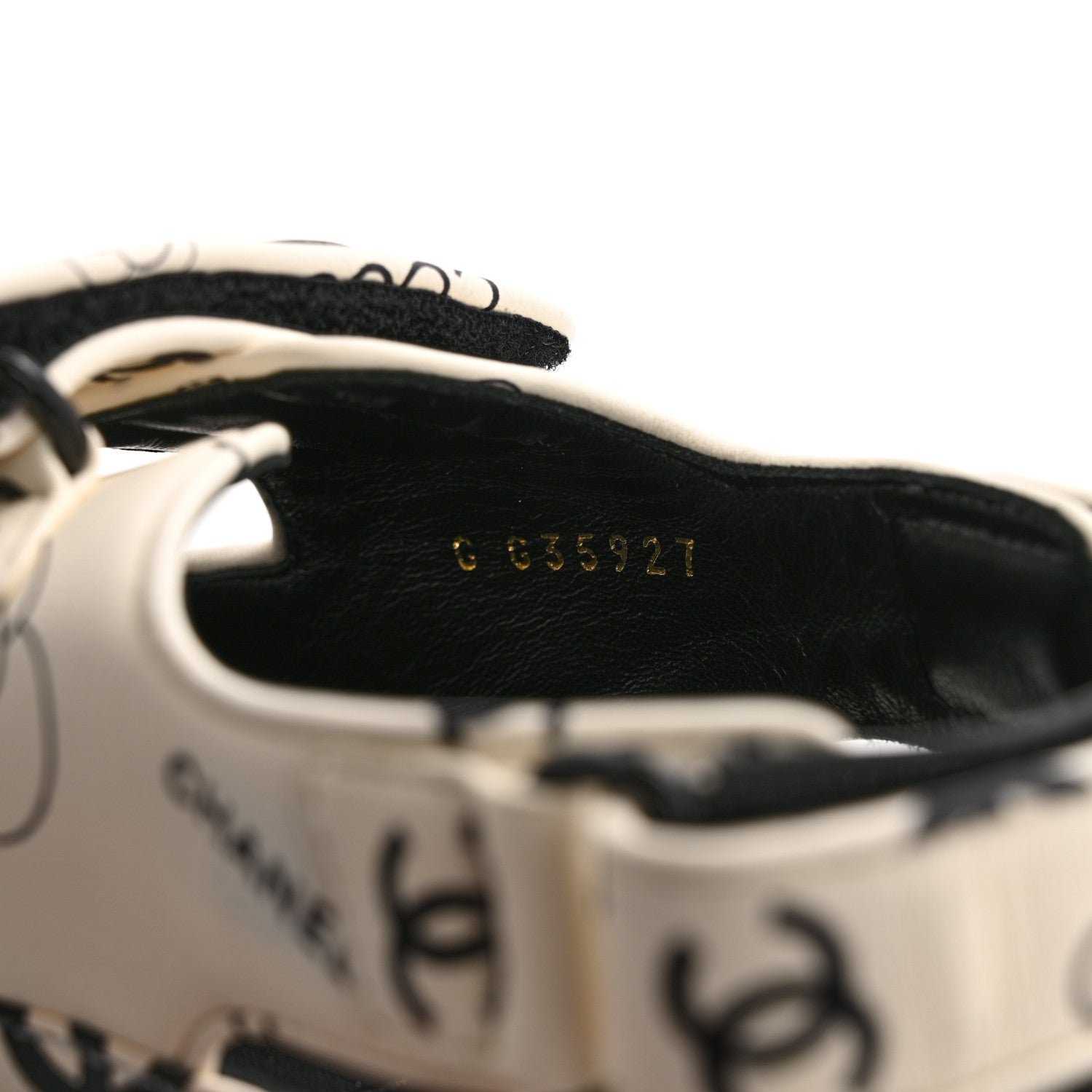 Chanel Lambskin Printed CC Velcro Dad Sandals 37.5 White Black 8 of 9