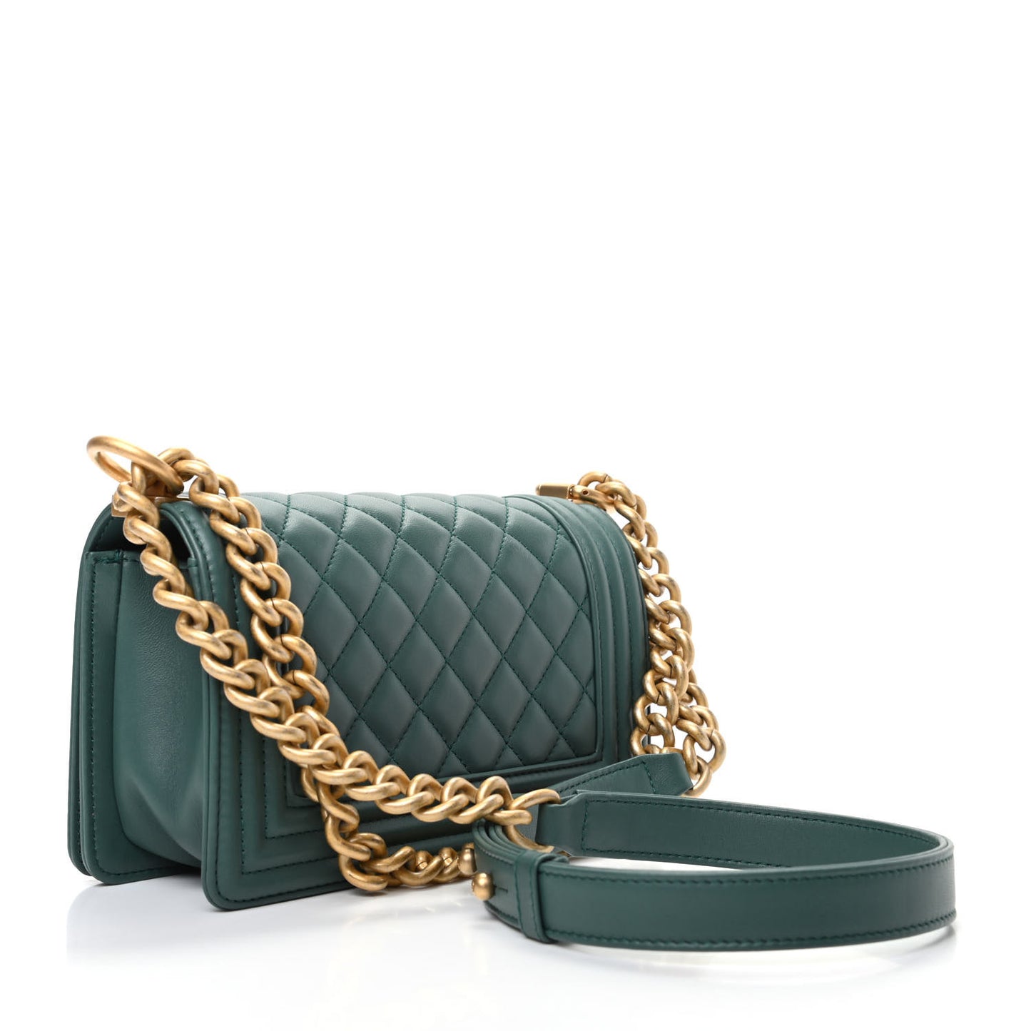 Calfskin Quilted Small Boy Flap Green