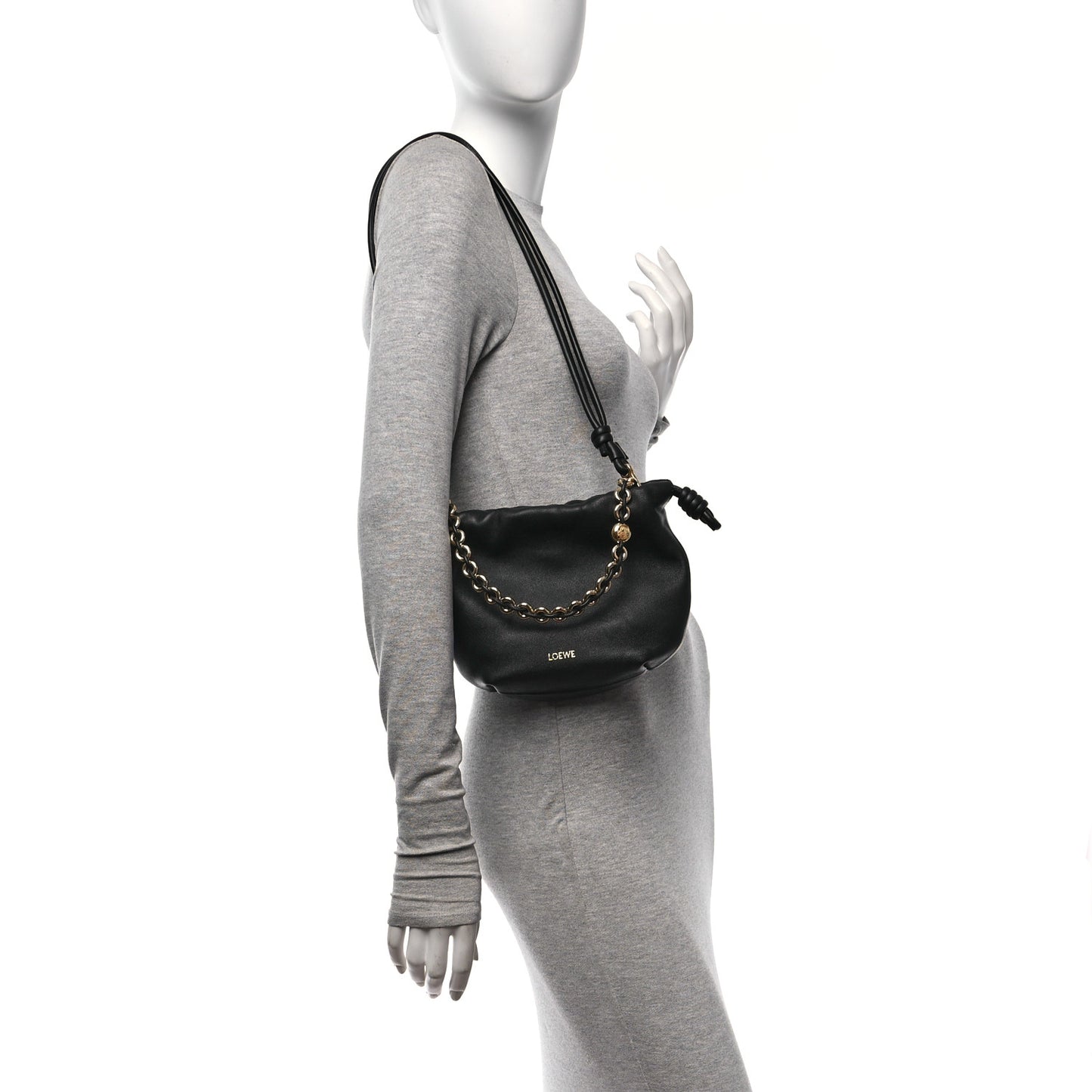Nappa Calfskin Mini Flamenco Knot Clutch With Chain Black