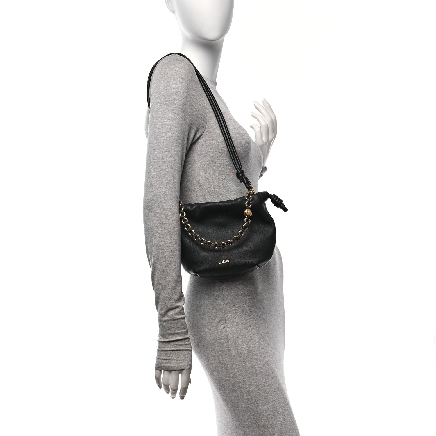 Loewe Nappa Calfskin Mini Flamenco Knot Clutch With Chain Black 2 of 10