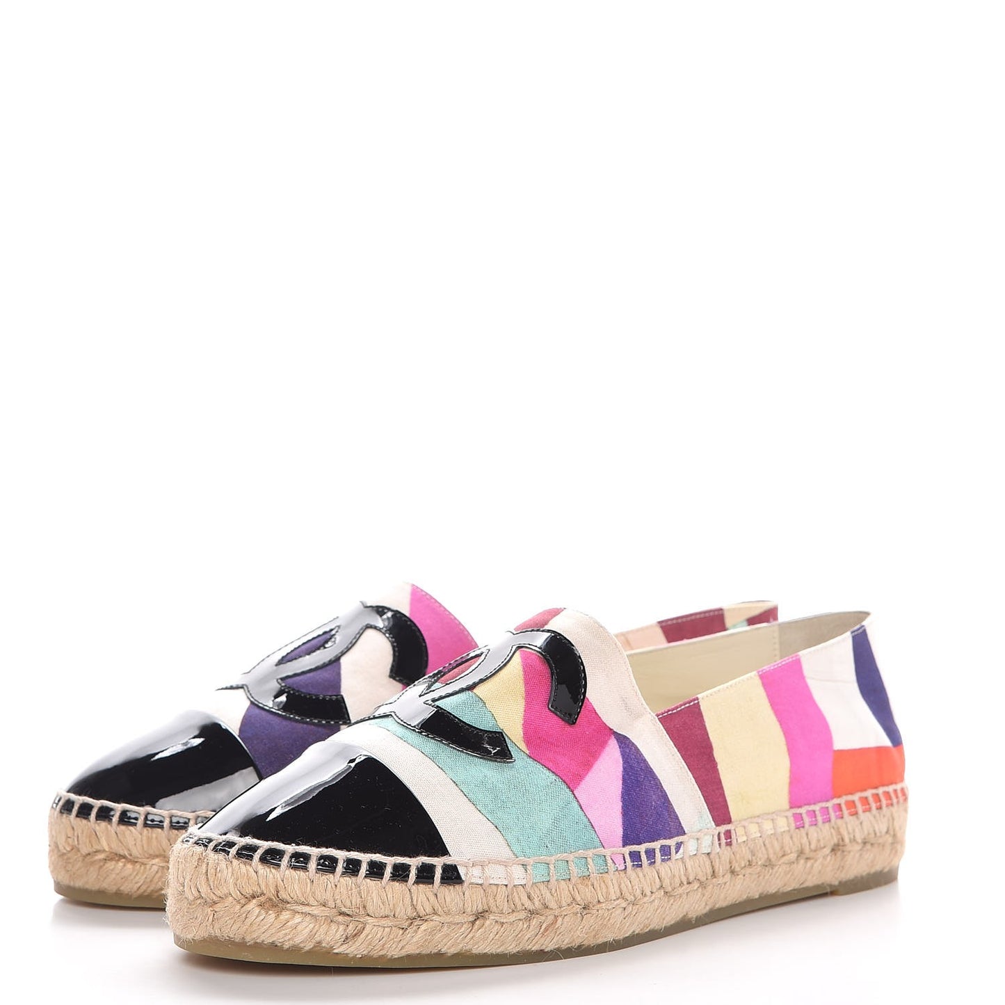 Patent Fabric Striped CC Espadrilles 38 Multicolor Black
