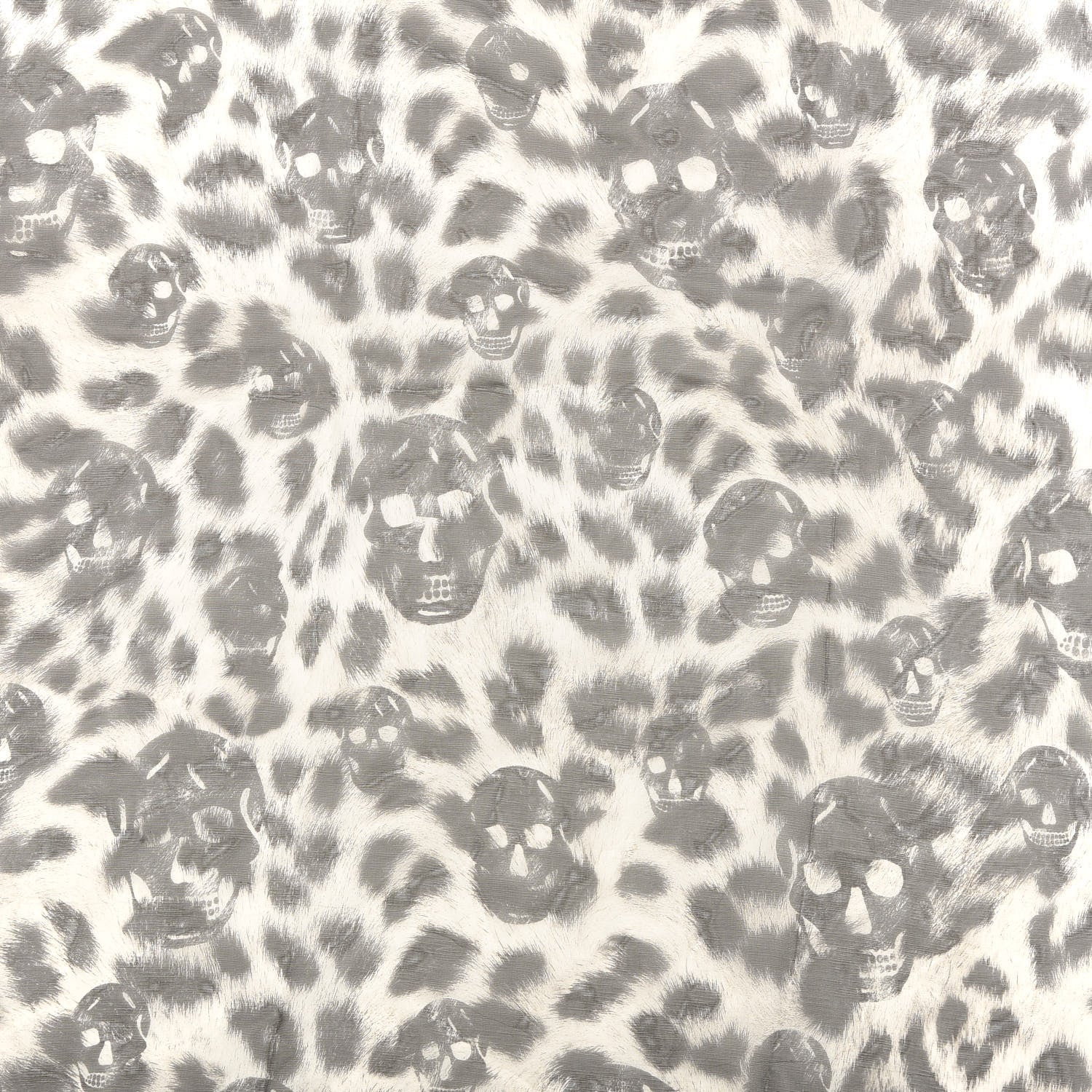 Alexander McQueen Silk Chiffon Leopard Skull Scarf Grey Ivory 2 of 3