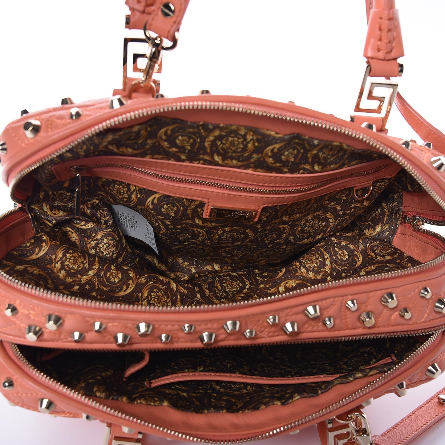 Nappa Barocco Quilted Studded Vanitas Demetra Salmon