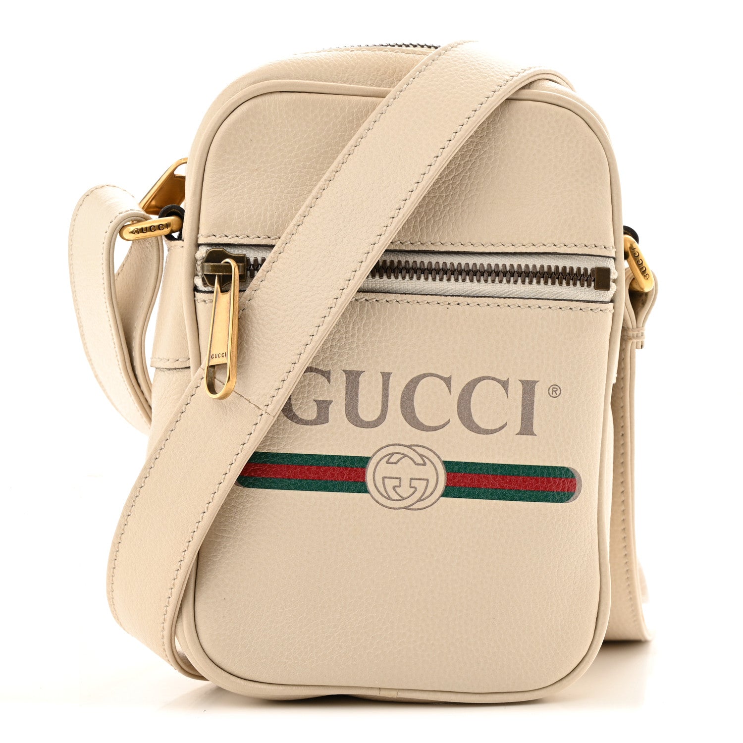 Gucci Grained Calfskin Mini Logo Messenger Bag White 1 of 14