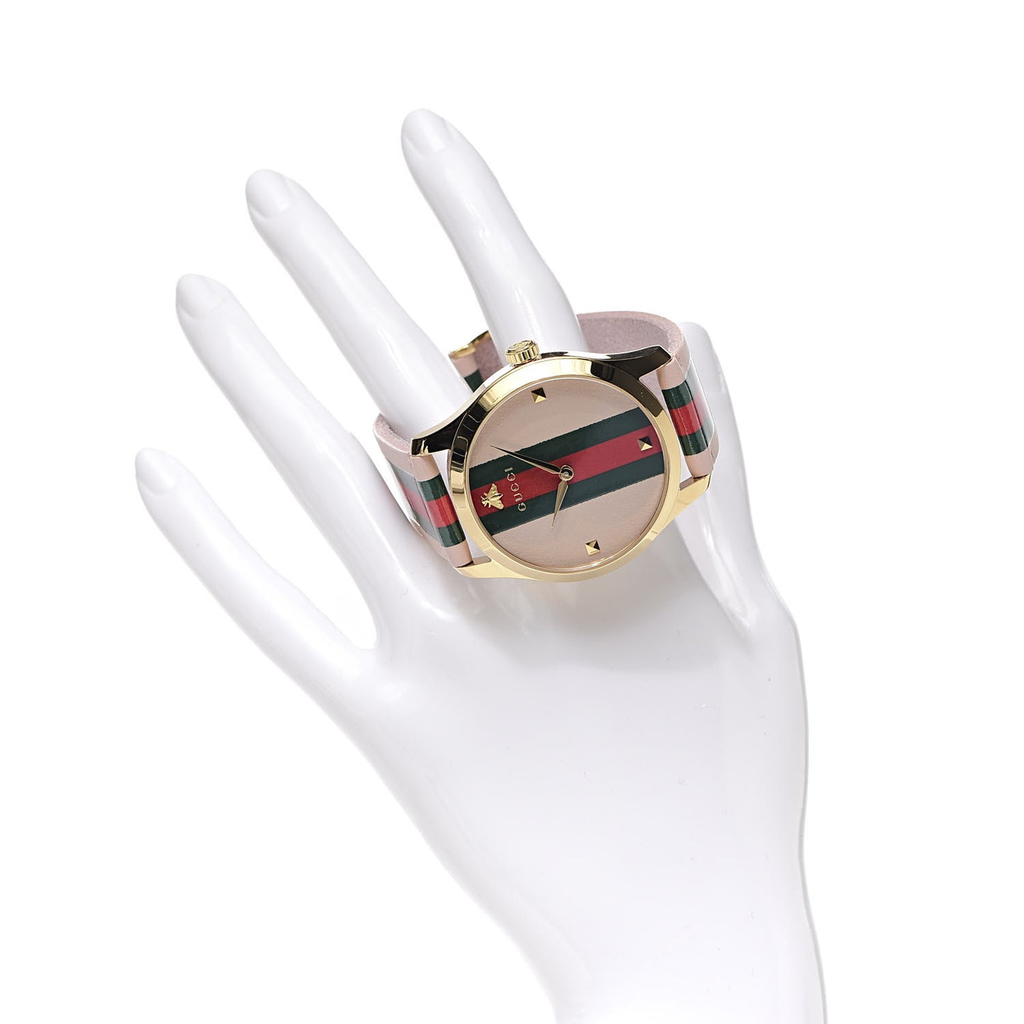 Stainless Steel Calfskin 38mm G-Timeless Stripe Web Quartz Watch Pink
