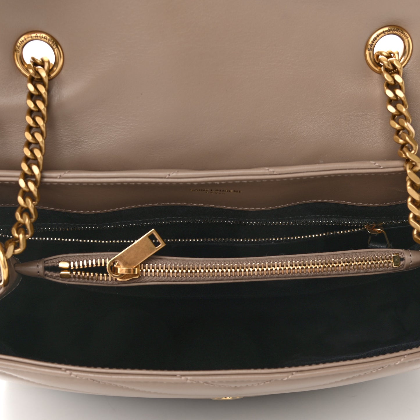 Calfskin Y Quilted Monogram Medium Loulou Chain Satchel Dark Beige