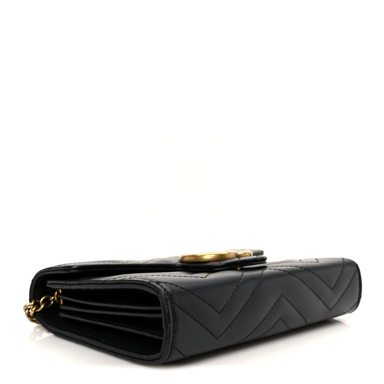 Gucci Calfskin Matelasse GG Marmont Chain Wallet Black 4 of 11