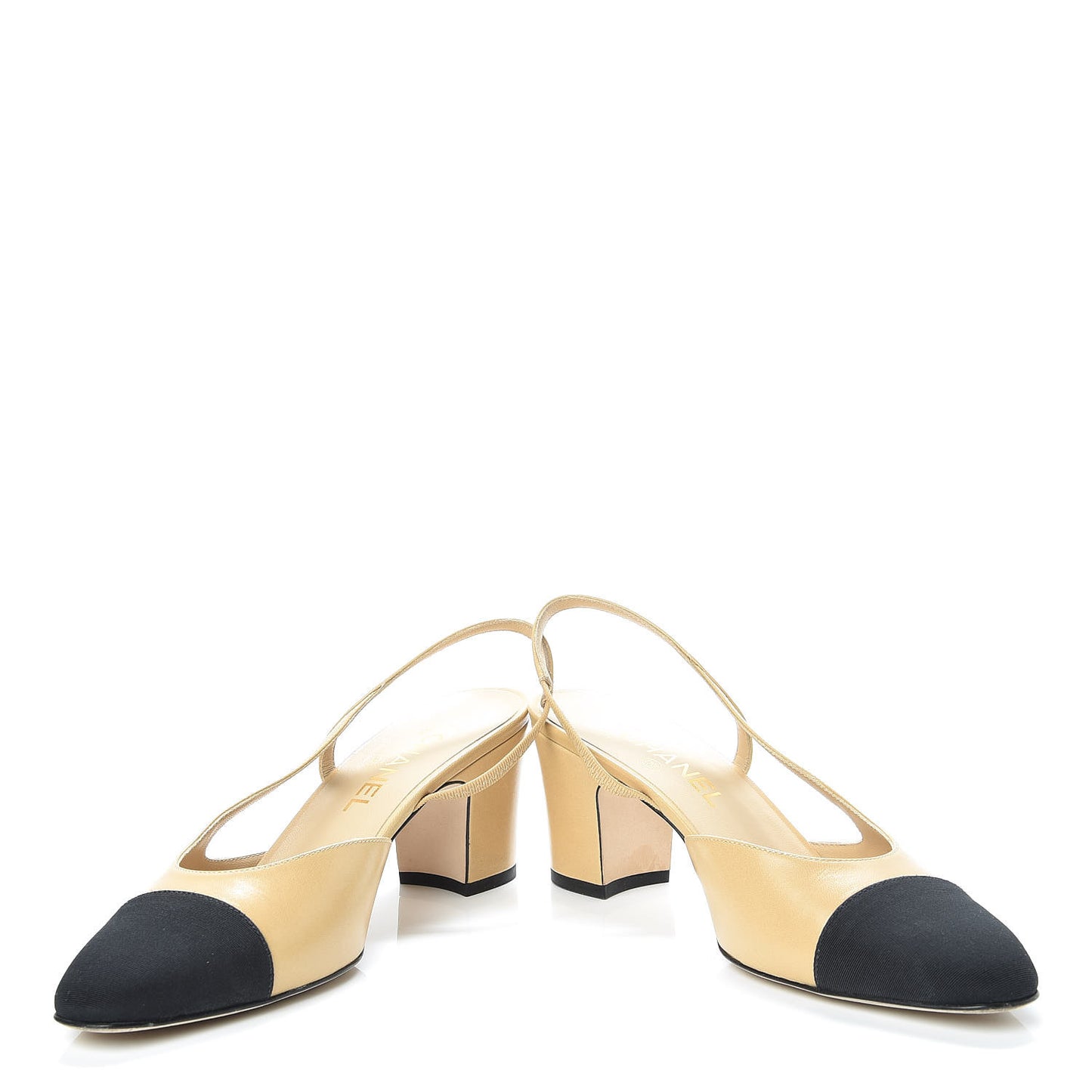 Goatskin Grosgrain Cap Toe CC Slingback Pumps 39.5 Beige Black